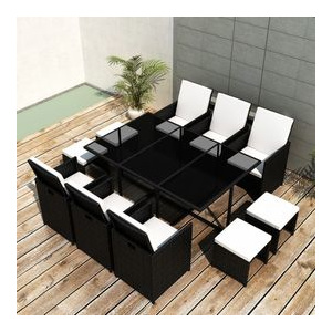 Set masă și scaune de grădină din poliratan, 27 piese, negru