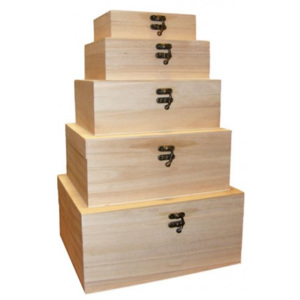 Set 5 cutii lemn dreptunghiulare cu capac