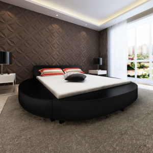 Cadru pat rotund, piele artificială, 180 x 200 cm, negru