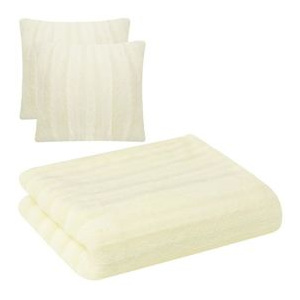 Set pătură și huse pernă din blană artificială, crem, 3 piese