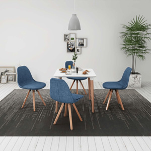 Set de masă cu scaune, 5 piese, alb și albastru