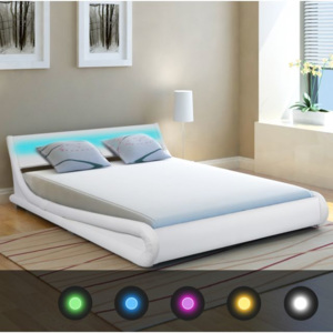 Cadru de pat cu LED, piele artificială, 140 x 200 cm, Alb