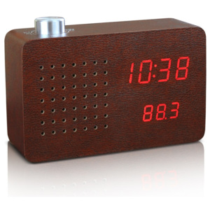 Ceas maro cu LED roșu și radio Gingko Click Clock