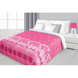 Cuvertură de pat de lux, bumbac - față dublă - roz FLORI 220x240 cm