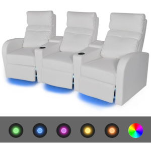Canapea rabatabilă cu 3 locuri LED piele artificială alb