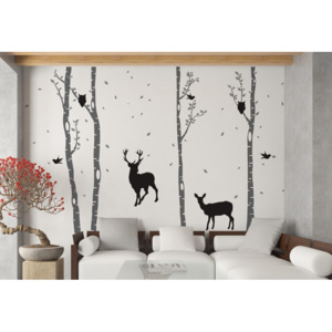 Birch grove - autocolant de perete Negru + trib gri 330 x 230 cm