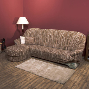 Huse cu două elastice UNIVERSO dungi maro canapea cu otoman stânga (l. 170 - 200 cm)