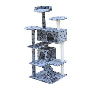 Ansamblu pentru pisici, 126 cm, 2 căsuțe, imprimeu cu lăbuțe