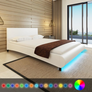 Cadru de pat cu piele artificială și bandă LED, 140 x 200 cm, alb