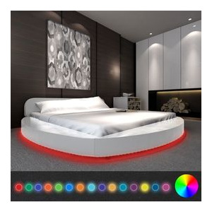 Cadru pat rotund piele artificială bandă LED 180 x 200 cm Alb