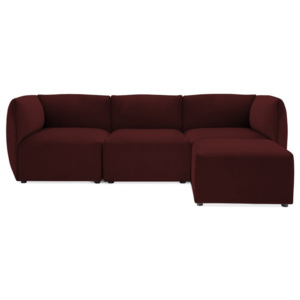 Canapea modulară cu 3 locuri și suport pentru picioare Vivonita Velvet Cube, vișiniu