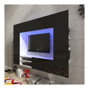 Vitrină lucioasă cu unitate TV și iluminare LED, 169,2 cm, Neagră
