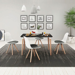 Set masă și scaune de bucătărie, 5 piese, negru și alb