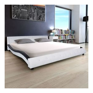 Cadru de pat, piele artificială, 180 x 200 cm, alb și negru