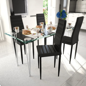 Set 4 scaune de culoare neagră și masă sticlă