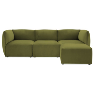 Canapea modulară cu 3 locuri și suport pentru picioare Vivonita Velvet Cube, verde măsliniu
