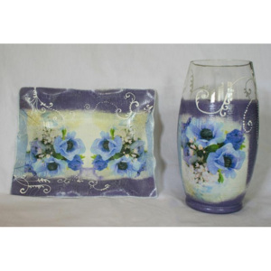 Set vaza si platou Colectia Vintage Blue Anemone