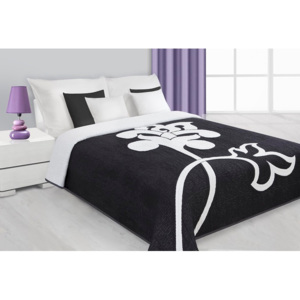 Cuvertură de pat de lux, bumbac - față dublă – alb-negru FLORI 170x210 cm