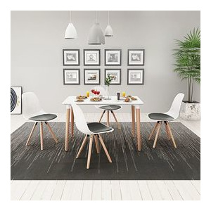 Set masă și scaune de bucătărie, 5 piese, alb și negru