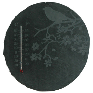 Termometru rotund din ardezie cu model pasăre Esschert Design, ⌀ 22 cm