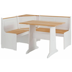 Set de colț cu bancă și masă din lemn masiv de pin Støraa Samantha, alb