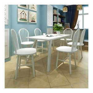 Set 6 scaune de bucătărie rotunde din lemn, alb