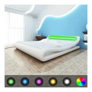 Cadru pat ondulat piele artificială 180 cm cu LED-uri Alb