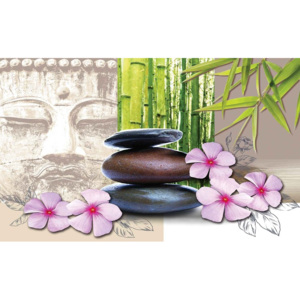 Flowers With Zen Stones Fototapet, (211 x 90 cm)