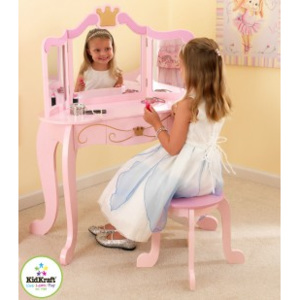 SERC1 - Set masuta, scaunel, oglinda printese - roz, lemn masa, vanity