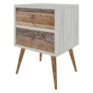 NOPTIERA EASTWOOD,40X35X62 CM,2 SERTARE,ALB/NUC,PICIOARE LEMN,PAL MELAMINAT 18 MM