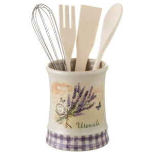 Set ustensile de bucătărie din lemn cu recipient ceramică Unimasa Lavender