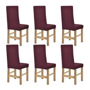 Huse elastice pentru scaune din poliester, Burgundy, 6 buc