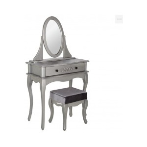 SEG110 - Set Masa argintie toaleta cosmetica machiaj oglinda masuta vanity make up si scaunel scaun taburet tapitat