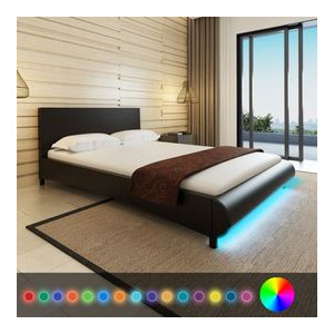 VidaXL Cadru de pat cu LED, negru, 140 x 200 cm, piele artificială