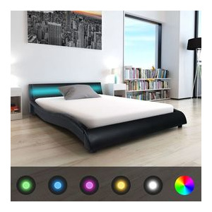 Cadru de pat cu LED, piele artificială 140 x 200 cm, Negru