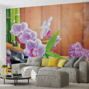 Flowers Orchids Zen Fototapet, (211 x 90 cm)