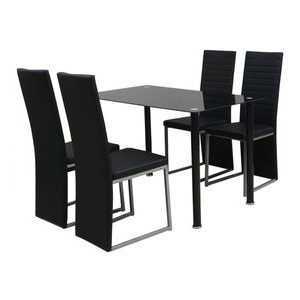 Set masă și scaune din lemn de pin cinci piese Negru