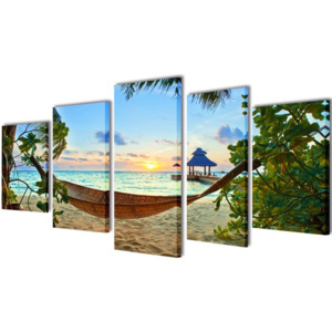 Set tablouri de perete cu imprimeu plajă cu nisip și hamac, 200x100cm
