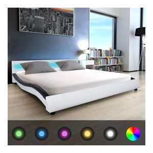 Cadru de pat cu LED, piele artificială 180x200cm, Negru și alb