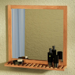 Oglindă de baie cu raft din lemn de nuc solid 60 x 63 cm