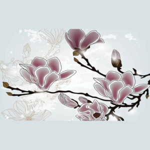 Flowers Magnolia Branch Fototapet, (250 x 104 cm)