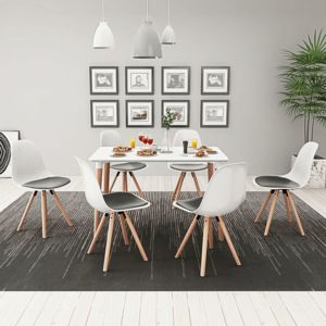 Set masă și scaune de bucătărie, 7 piese, alb negru