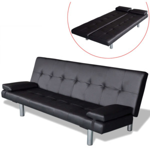 Canapea extensibilă cu două perne, negru
