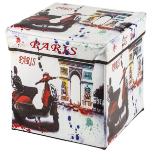 Taburet-cutie de depozitare cu imprimeu motocicletă Paris