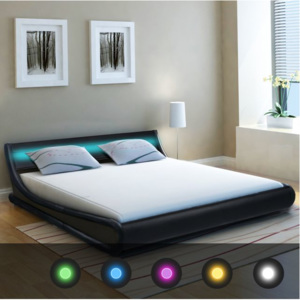 Cadru de pat cu LED, piele artificială, 180 x 200 cm, Negru