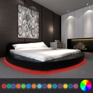VidaXL Cadru pat rotund piele artificială bandă LED 180 x 200 cm Negru