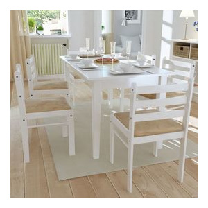 6 scaune de bucătărie din lemn pătrate, alb