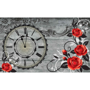 Roses Clock Wood Planks Vintage Fototapet, (416 x 254 cm)