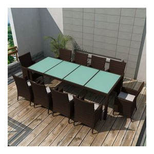 Set masă și scaune de exterior din poliratan, maro, 21 piese