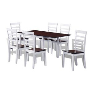 Set masă extensibilă de bucătărie cu 6 scaune, lemn masiv, maro alb